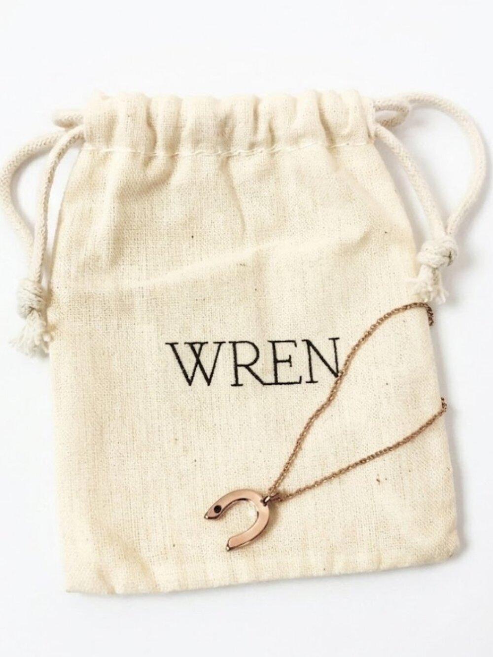 Wren Horseshoe Necklace 14k Gold with Black Sapphire - New in Pouch